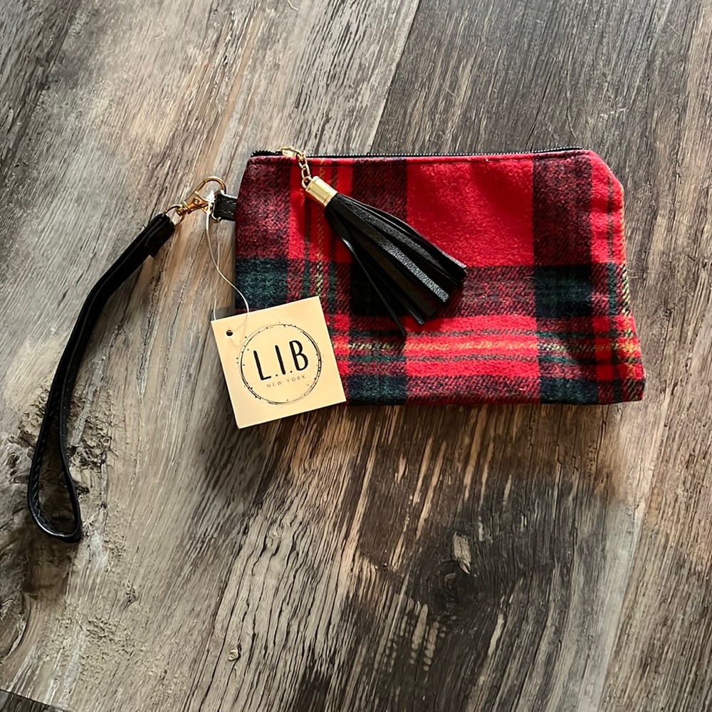 NWT L.I.B. New York flannel pouch/clutch